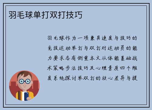 羽毛球单打双打技巧
