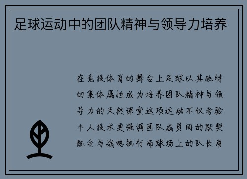 足球运动中的团队精神与领导力培养